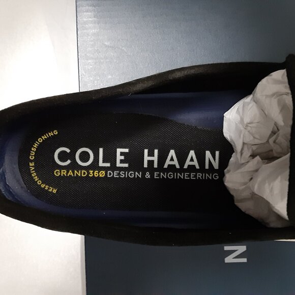 COLE HANN MEN GRAND 360 SUEDE LEATHER SLIP ON SHOES BLACK/WHITE 11M - Picture 2 of 16